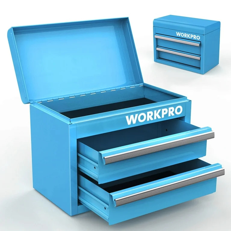 WORKPRO Mini Metal Tool Box with 2 Drawers and Top Storage, Small Tool Chest with PVC Liners and ... | Walmart (US)