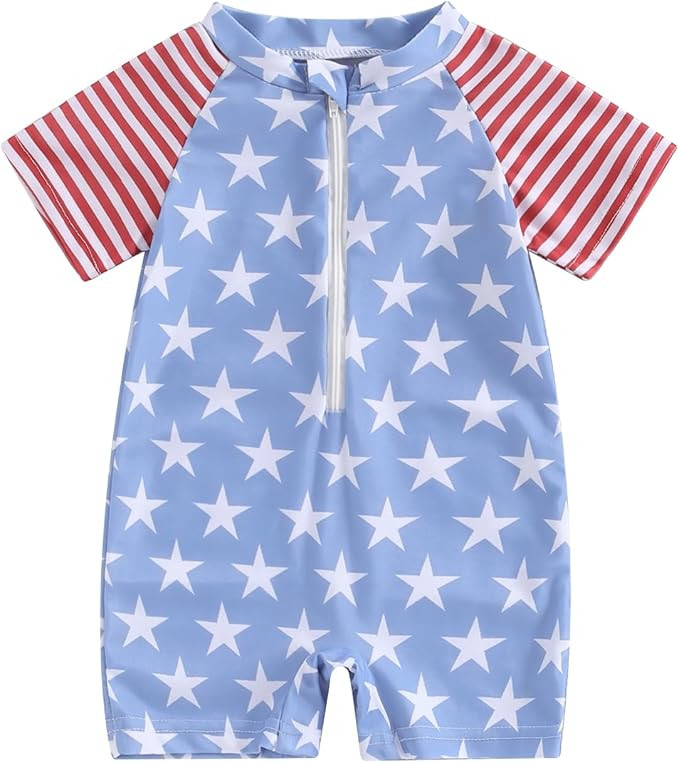 Toddler Baby Boy Swimsuit One-Piece Zipper Starfish Tree Print Bodysuit Sunsuit Swimwear Bathing ... | Amazon (US)