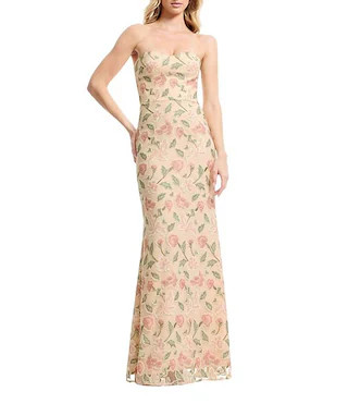 Sheridan Embroidered Floral Strapless Sweetheart Mermaid Gown | Dillard's