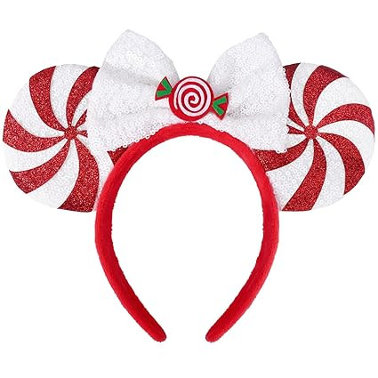ETLUK Christmas Ears for Women Adult Kids, Peppermint Candy White Red, Glitter Park Ears Christma... | Amazon (US)