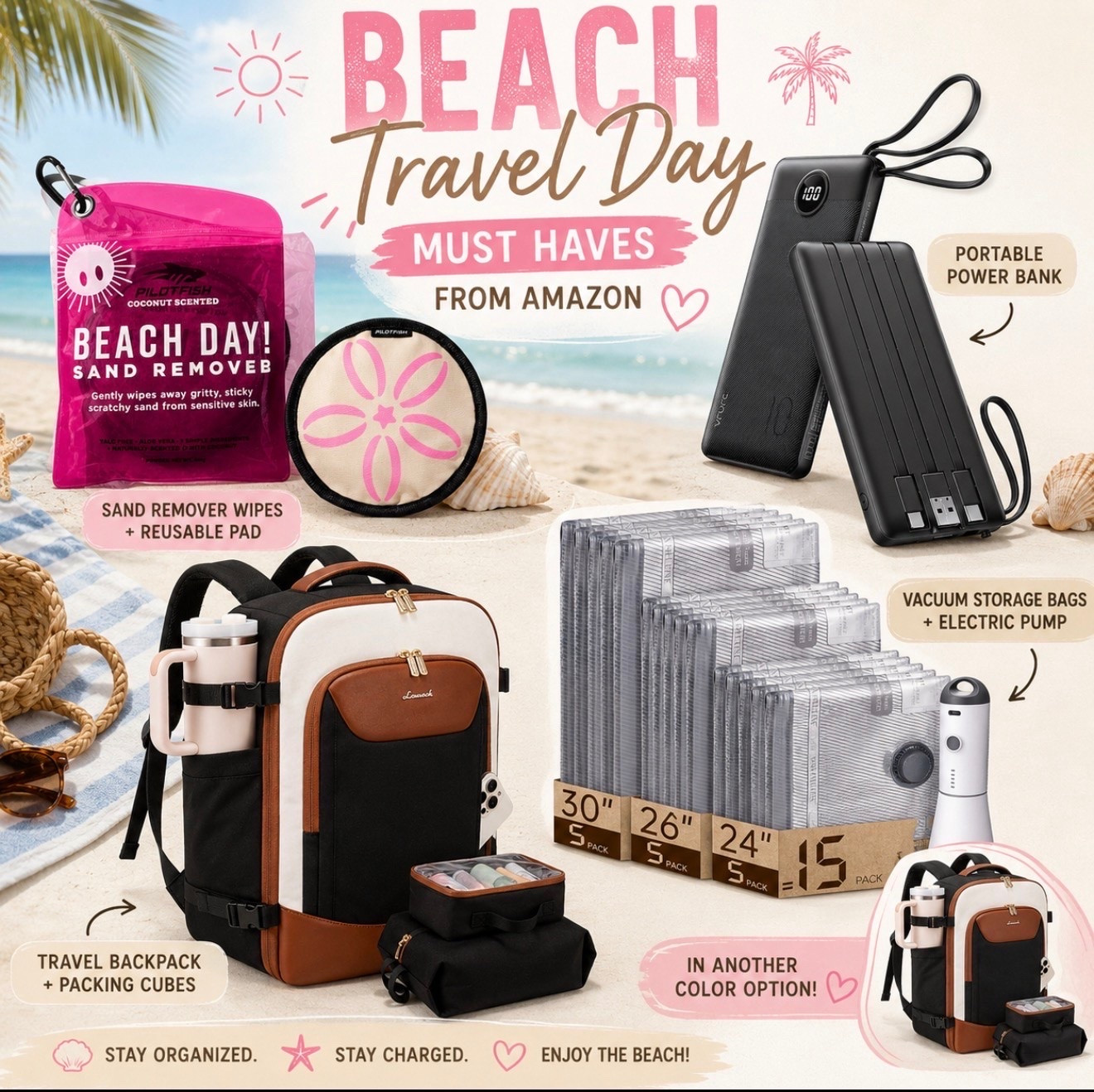 Beach travel day = so much easier with these Amazon finds! ☀️✈️🏖️

These are the travel essentials I never leave home without—from a carry-on backpack that keeps everything organized, to vacuum storage bags that save SO much suitcase space, a portable power bank that keeps my phone charged all day, and my favorite sand remover for mess-free beach days.

If you’re headed on vacation this summer, these are 100% worth adding to your cart! Everything is linked in my LTK. 🤍

#LTKTravel #LTKFinds #AmazonFinds #TravelEssentials #BeachVacation #BeachMustHaves #CarryOnEssentials #VacationPacking #AmazonTravel #TravelHacks #BeachTrip #SummerTravel #PackWithMe #TravelFavorites #AmazonMustHaves #BeachLife #VacationMode #TravelInStyle #MomTravel #LTKCreator

#LTKdayinmylife #LTKSeasonal #LTKmomlife