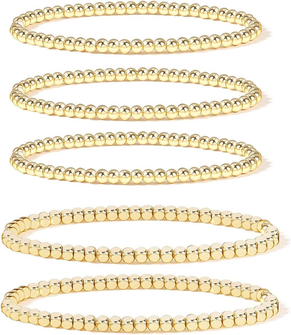 Amazon.com: Gold Bead Bracelet for Women,Gold Plated Bead Ball Elastic Stretch Bracelet: Clothing... | Amazon (US)