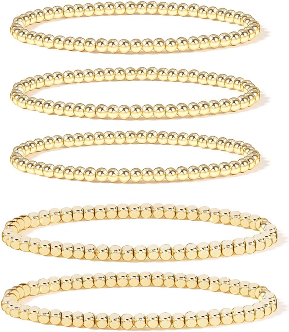 Amazon.com: Gold Bead Bracelet for Women,Gold Plated Bead Ball Elastic Stretch Bracelet: Clothing... | Amazon (US)