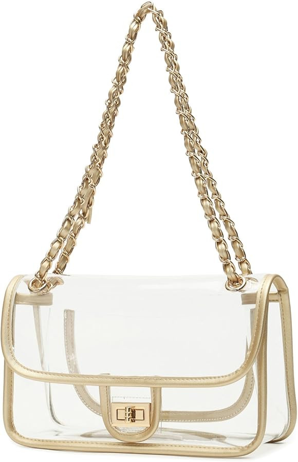 Womens PVC Clear Purse Handbag with Chain Stadium Approved Clear Bag See Through Bag for Working ... | Amazon (US)