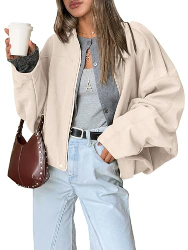 Trendy Queen Womens Faux Suede Bomber Jacket Fall Oversized Zip Up Cropped Jackets Winter Motorcycle Coat 2026 Apricot XS | Amazon (US)