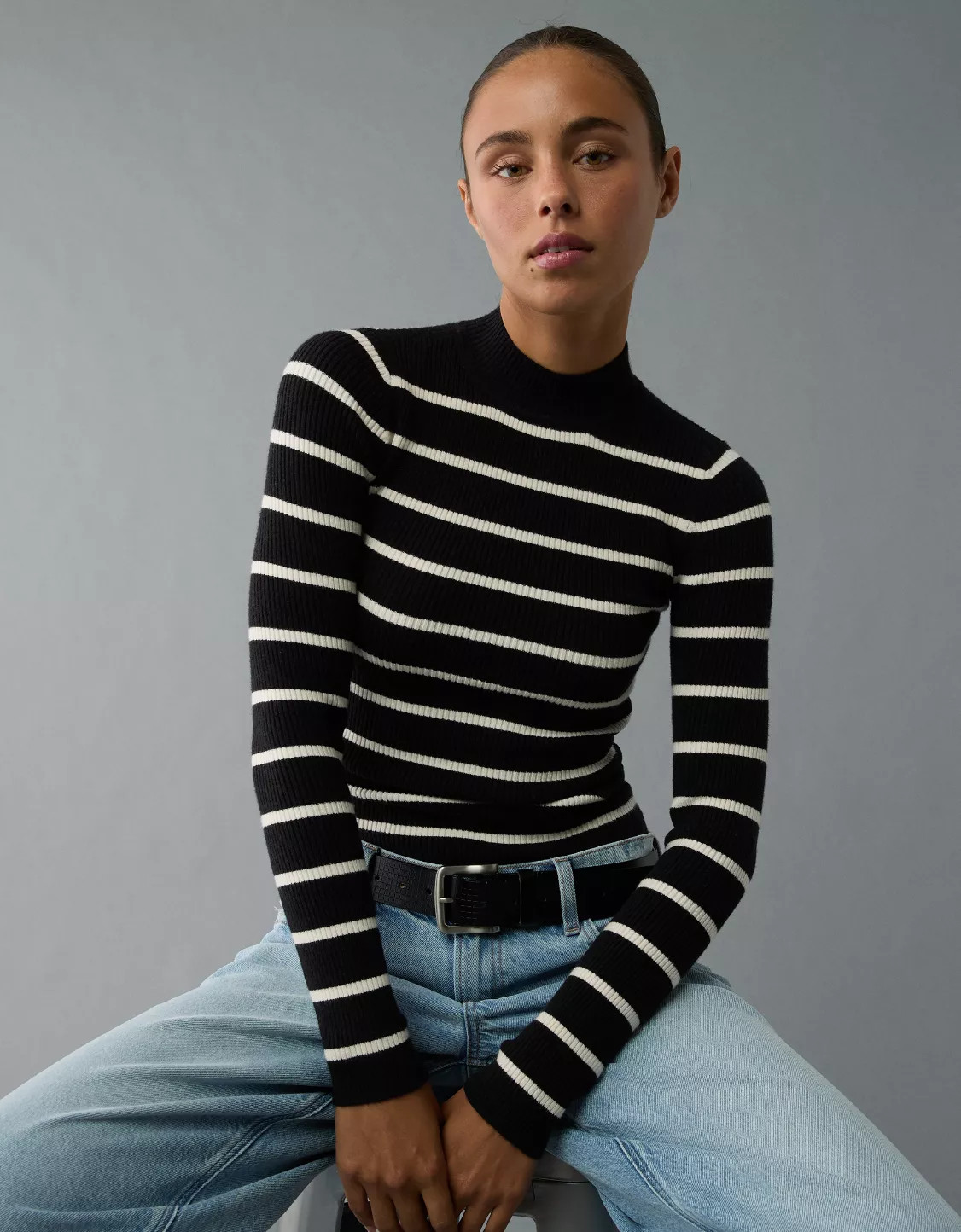 AE Striped Mock Neck Sweater | American Eagle Outfitters (US & CA)
