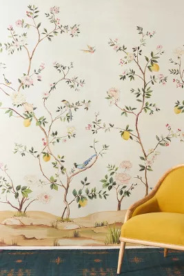 Blossom Chinoisserie Grasscloth Mural | Anthropologie (US)