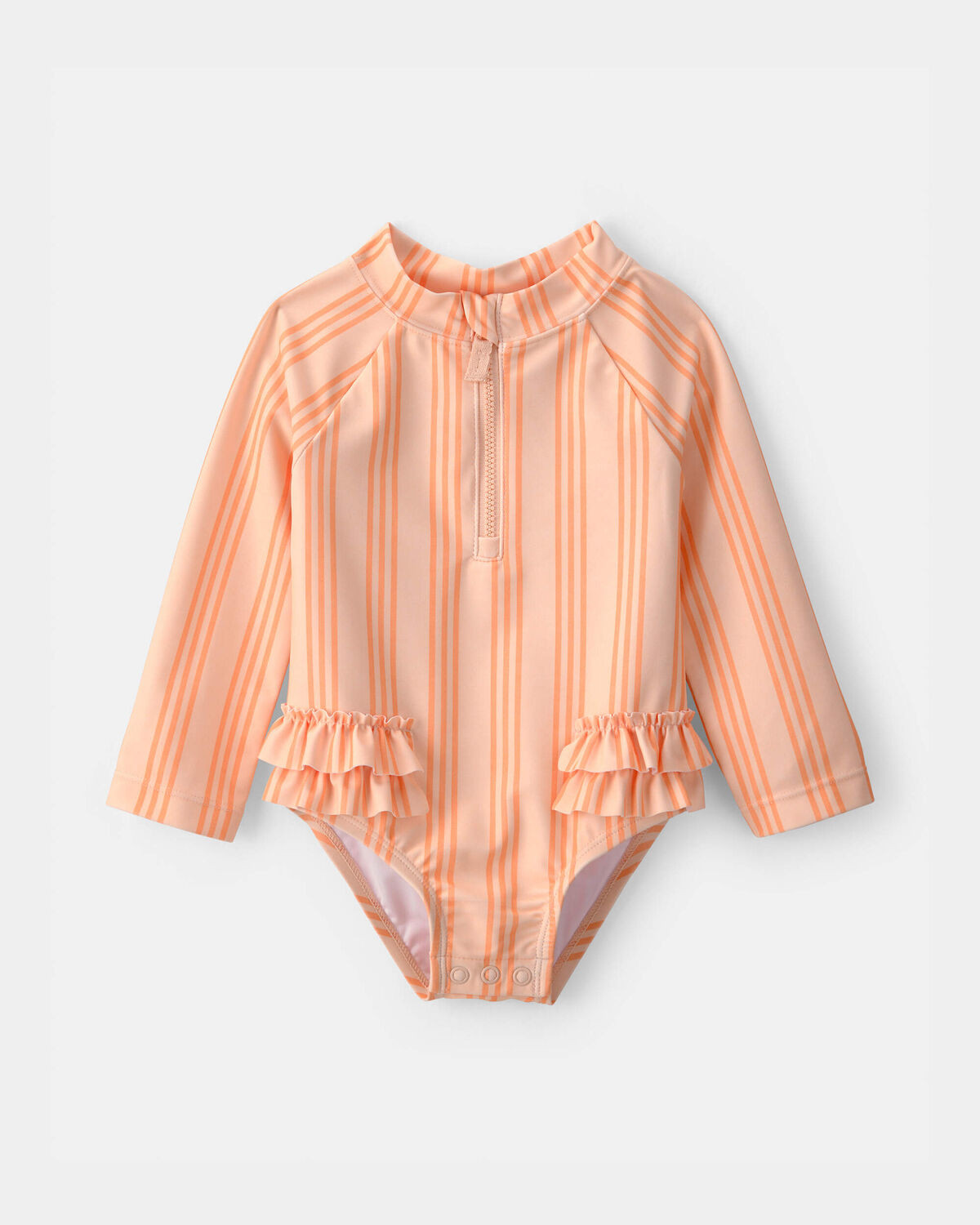 Baby Girl 1-Piece Striped Long-Sleeve Rashguard Swimsuit - Orange | Carter's Inc