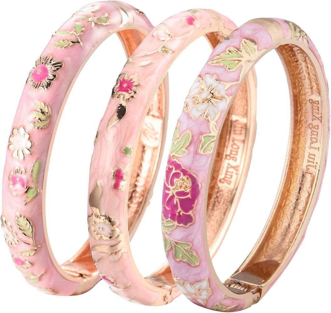 UJOY Womens Multi-colors Cloisonne Bracelet Gold Plated Flower Hollowed Enameled Hinged Cuff Bang... | Amazon (US)
