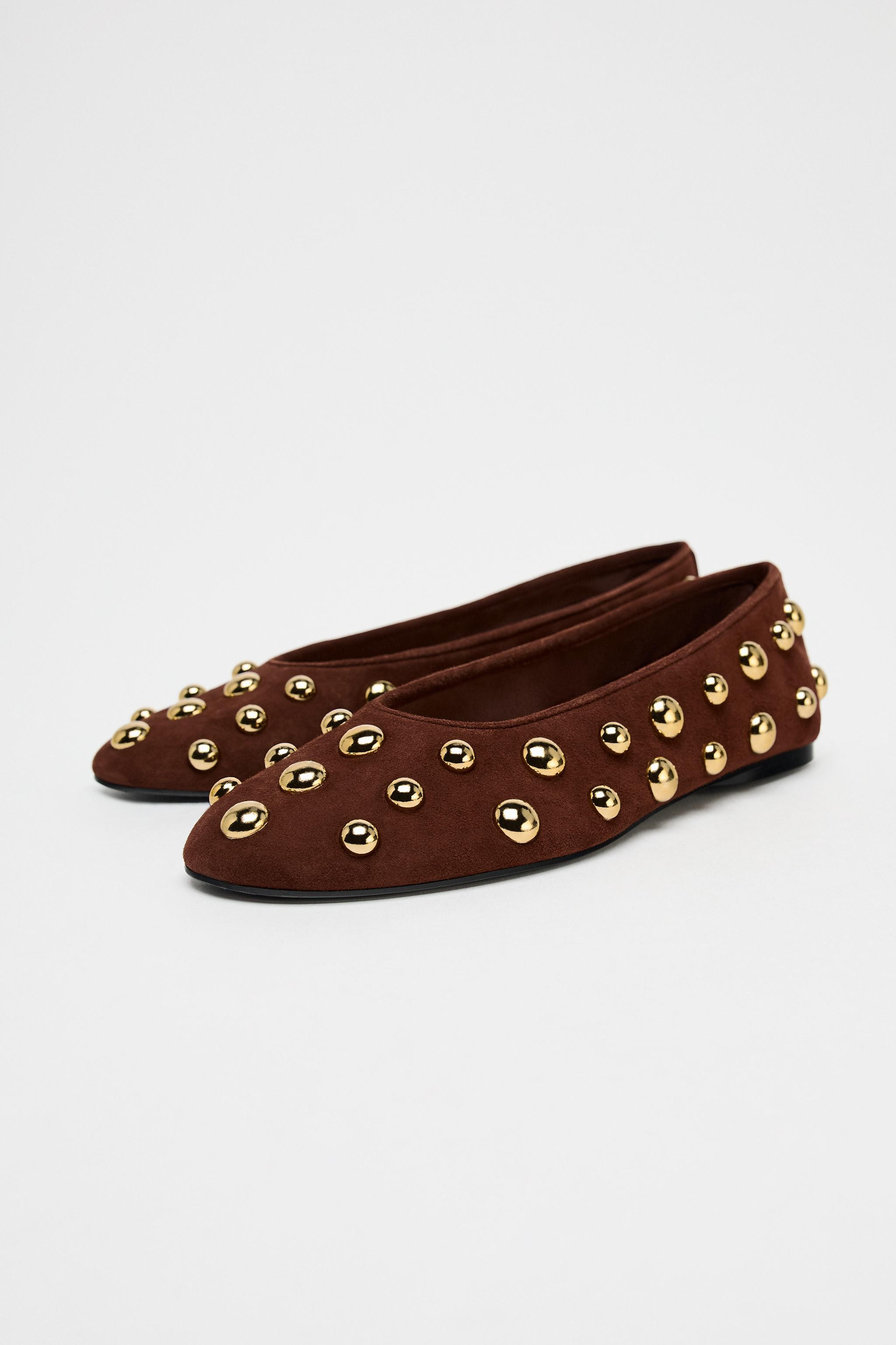 STUDDED SUEDE BALLET FLATS | Zara US