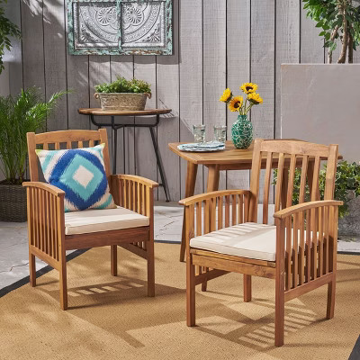 NicBex Patio Dining Chairs Set of 2,Outdoor Chairs with 2 Wateroof Cushions and Acacia Wood Frame,Kitchen Chairs for Dining Room,Patio,Brown | Target
