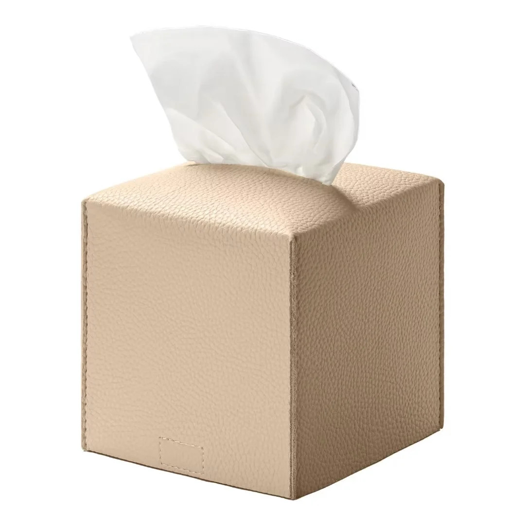 KEEPJOY Square Tissue Box Cover, Beige Pu Leather Tissue Box Holder with Bottom Belt Tissue Box O... | Walmart (US)