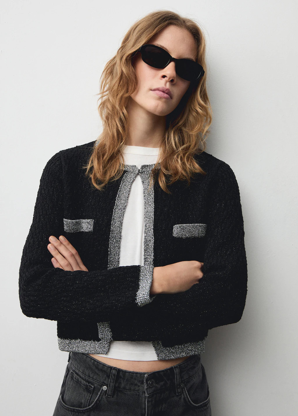 Knitted jacket with lurex detail - Women | MANGO United Kingdom | MANGO (UK)