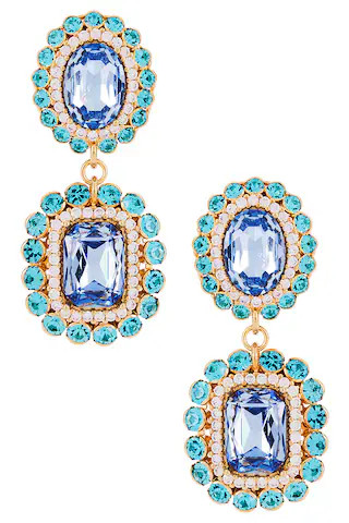 Anton Heunis Omega Clasp Double Oval Cluster Drop Earrings in Blue & Gold from Revolve.com | Revolve Clothing (Global)