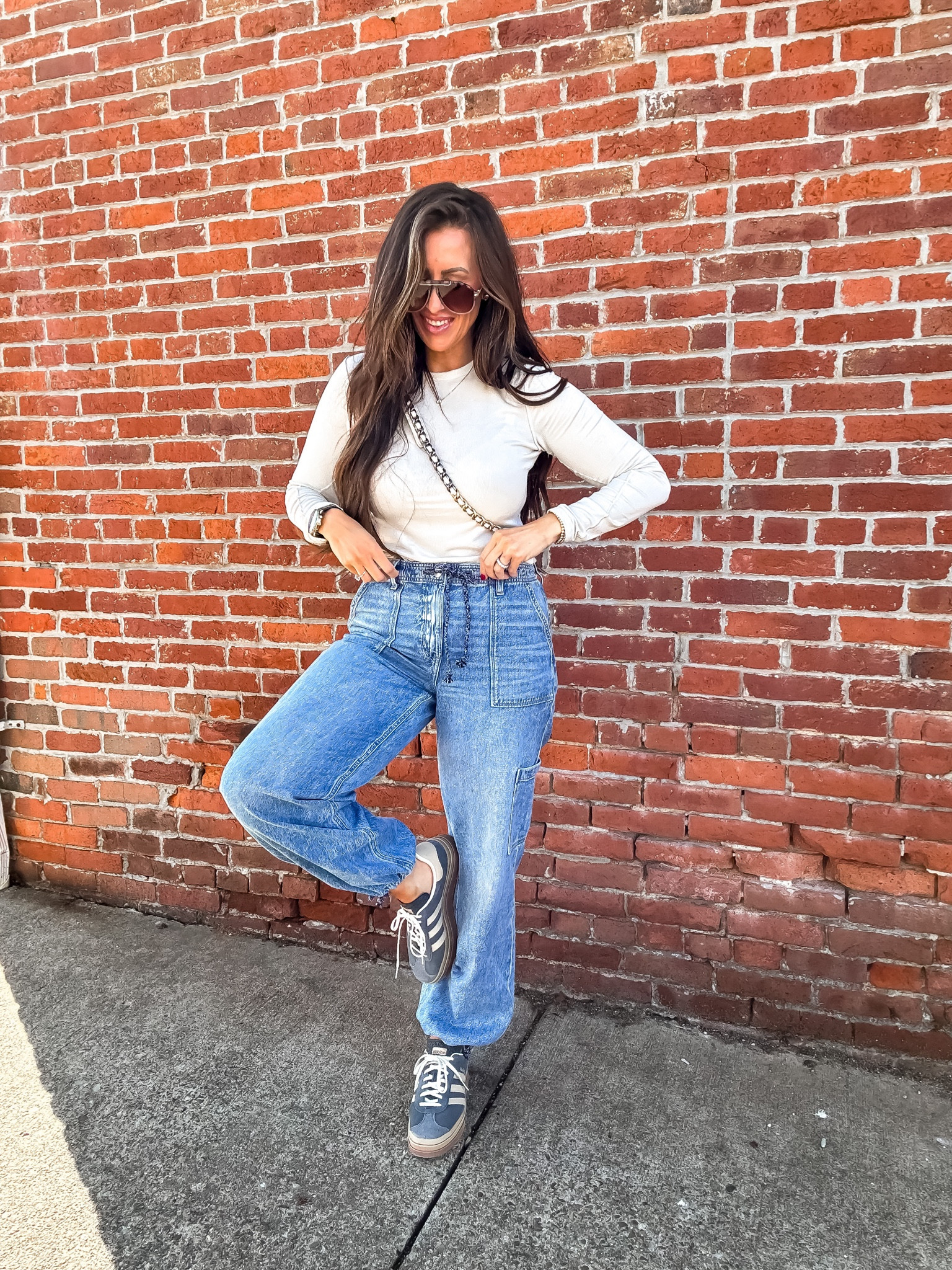 Sunday outfit 
Size 10L denim
Size 10 long sleeve 
Size down 1/2 in the gazelles 
My new color is gray and beige 

#LTKfindsunder100 #LTKover40 #LTKmidsize