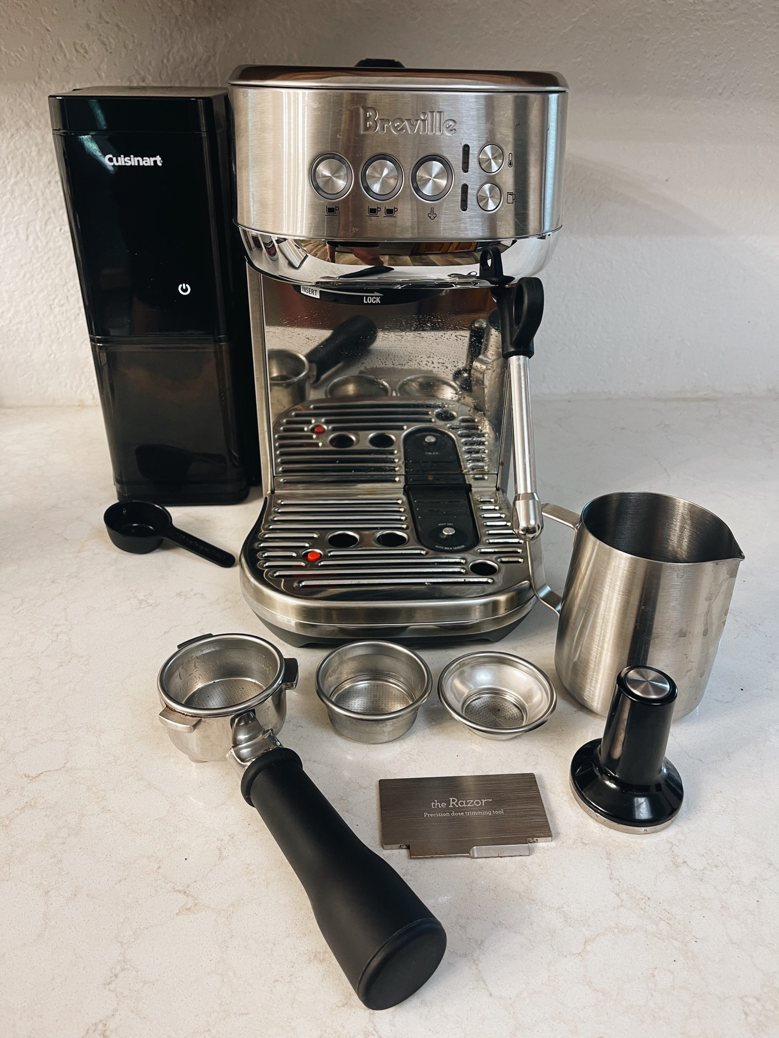 My husband and I love lattes and spent quite a while looking for the best espresso machine and burr grinder. We landed on this Breville machine and as it pulls the best shots with a single or double option. It also comes with a built in milk brother and hot water dispenser. We also had a hard time finding a burr grinder that wouldn’t jam. This cuisinart burr grinder is affordable and has not jammed once! It has 6 different settings and allows you to customize the output based on serving size. 