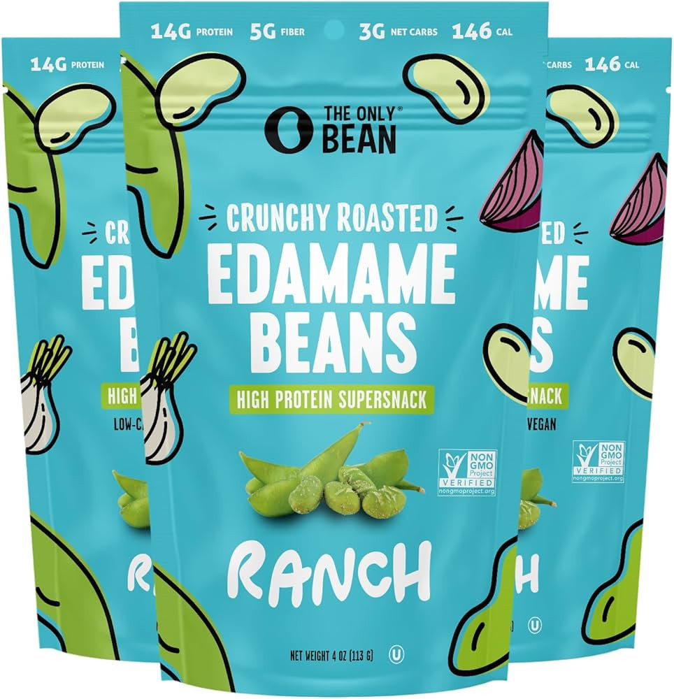 The Only Bean Edamame Dry Roasted Low Carb Snacks (Ranch), Vegan Gluten Free Snacks, Healthy Snac... | Amazon (US)