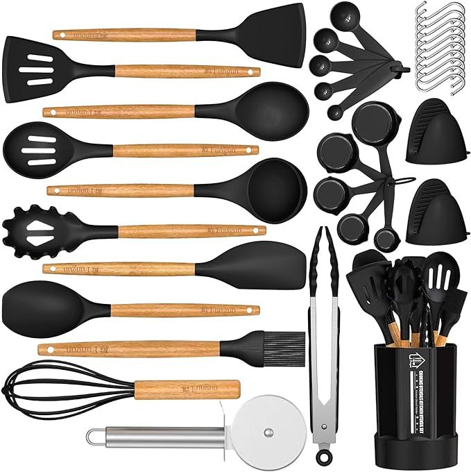 Silicone Kitchen Cooking Utensil Set, Fungun 35 Pcs Kitchen Utensils Spatula Set with Utensil Hol... | Amazon (US)