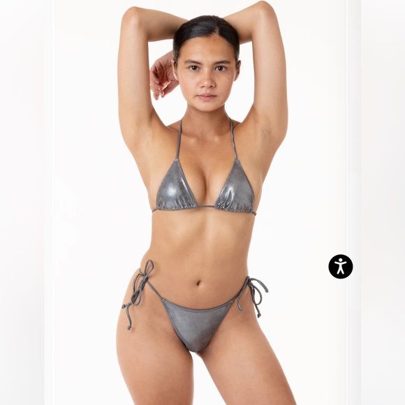 Los Angeles Apparel Shiny Matrix String Bikini set in Metal color! | Poshmark