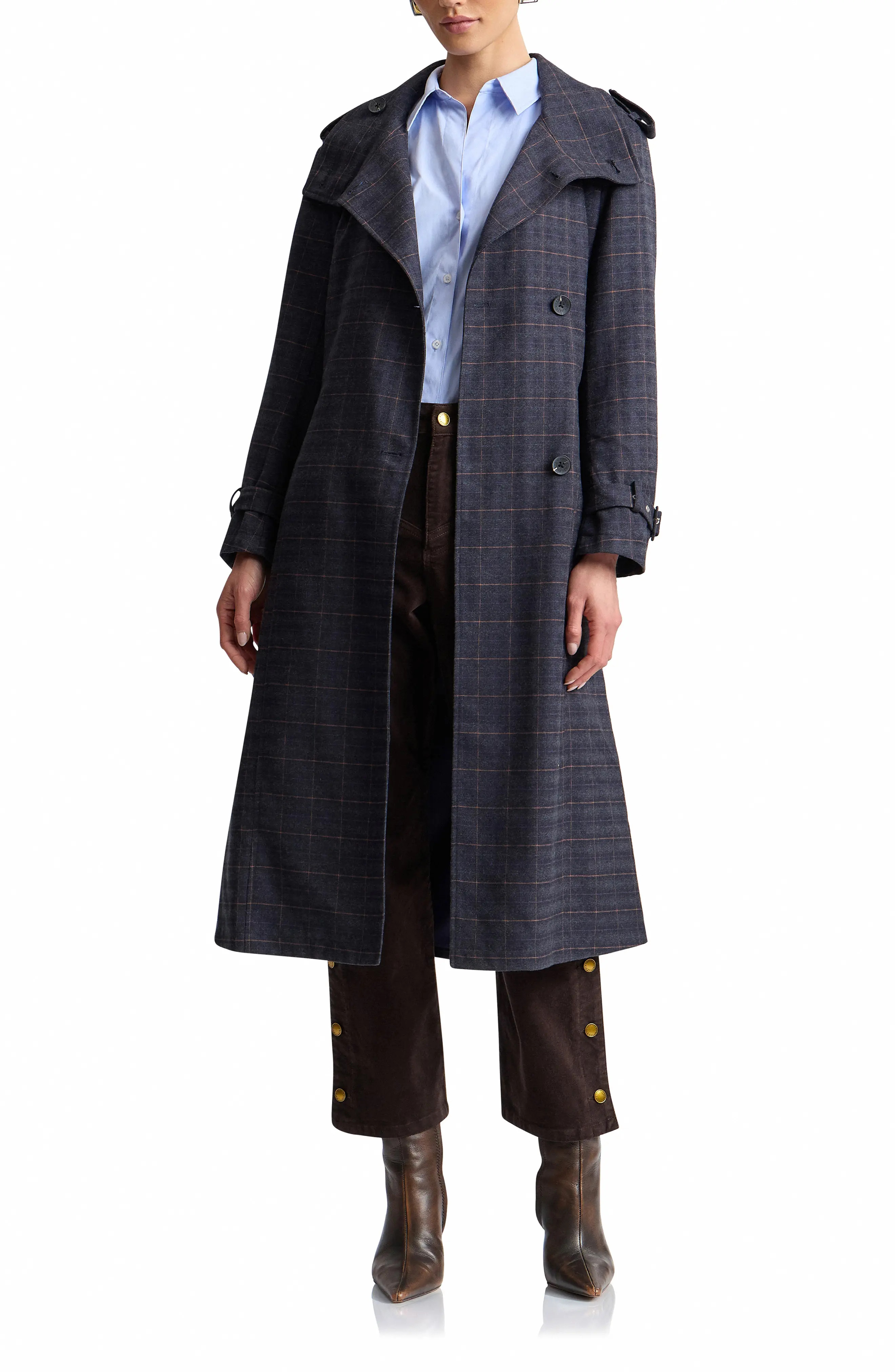 Plaid Relaxed Belted Funnel Neck Coat (Women) | Nordstrom | Nordstrom