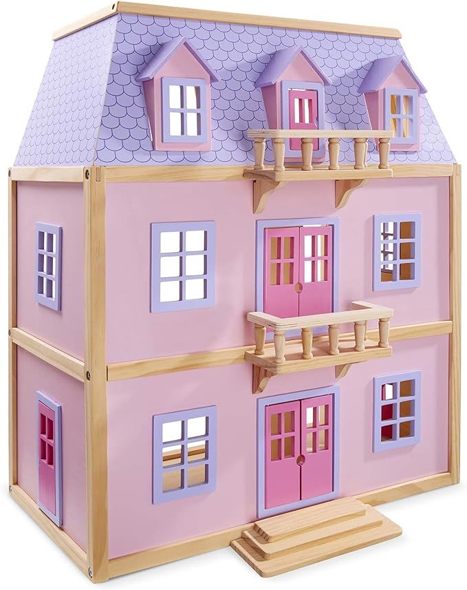 Melissa & Doug Multi-Level Wooden Dollhouse with 19 pcs Furniture | Amazon (US)