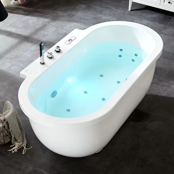 AM128ETL 70.87'' x 37.37'' Freestanding Whirlpool Acrylic Bathtub with Faucet | Wayfair North America