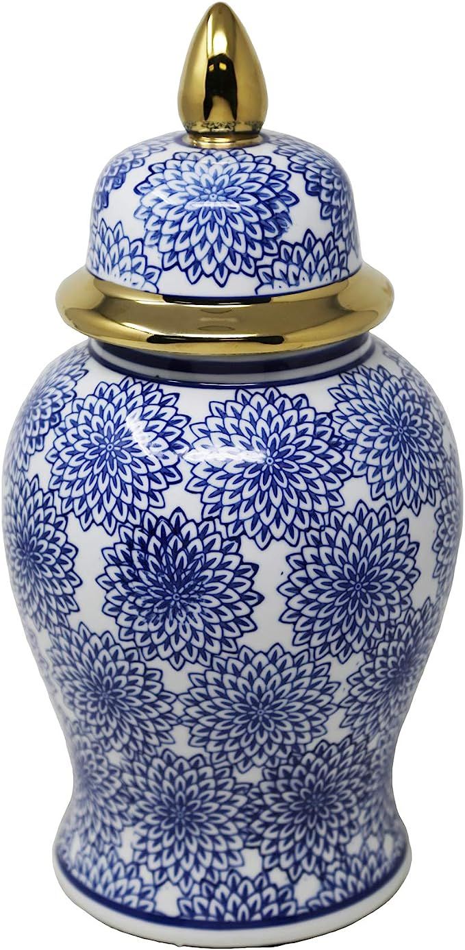 Sagebrook Home VC10467-03 14.5" Temple Jar W/Dahlia Flower, Blue & White, 7.5 x 7.5 x 14.5 inches... | Amazon (US)
