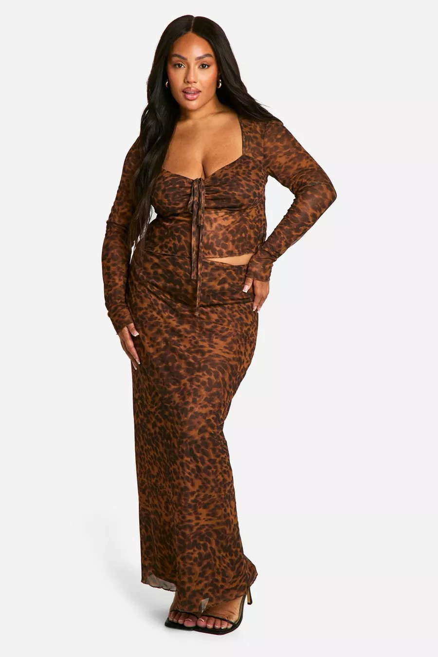 Plus Leopard Mesh Top & Column Maxi Skirt Two-Piece | boohoo (US & Canada)