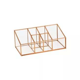 10"X5"X4" 6 Compartment Glass & Metal Vanity Organizer Copper Finish - Threshold™ | Target