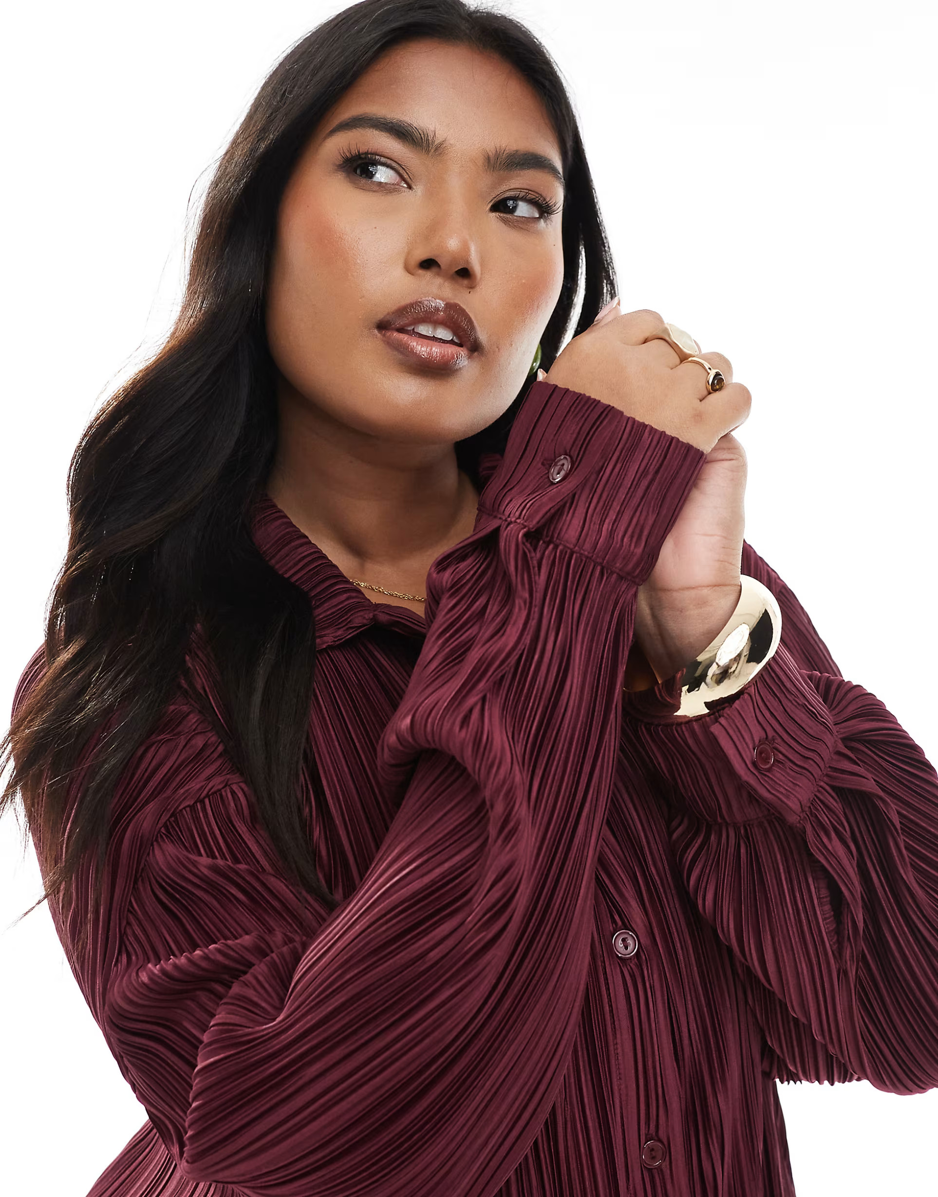 4th & Reckless Plus plisse collared button front shirt in burgundy - part of a set | ASOS (Global)