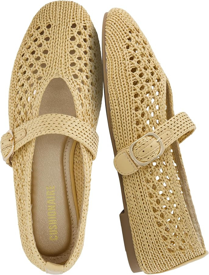 CUSHIONAIRE Monet Woven Mary Jane Flats for Women, Comfortable Ballet Flats with Adjustable Gold-... | Amazon (US)