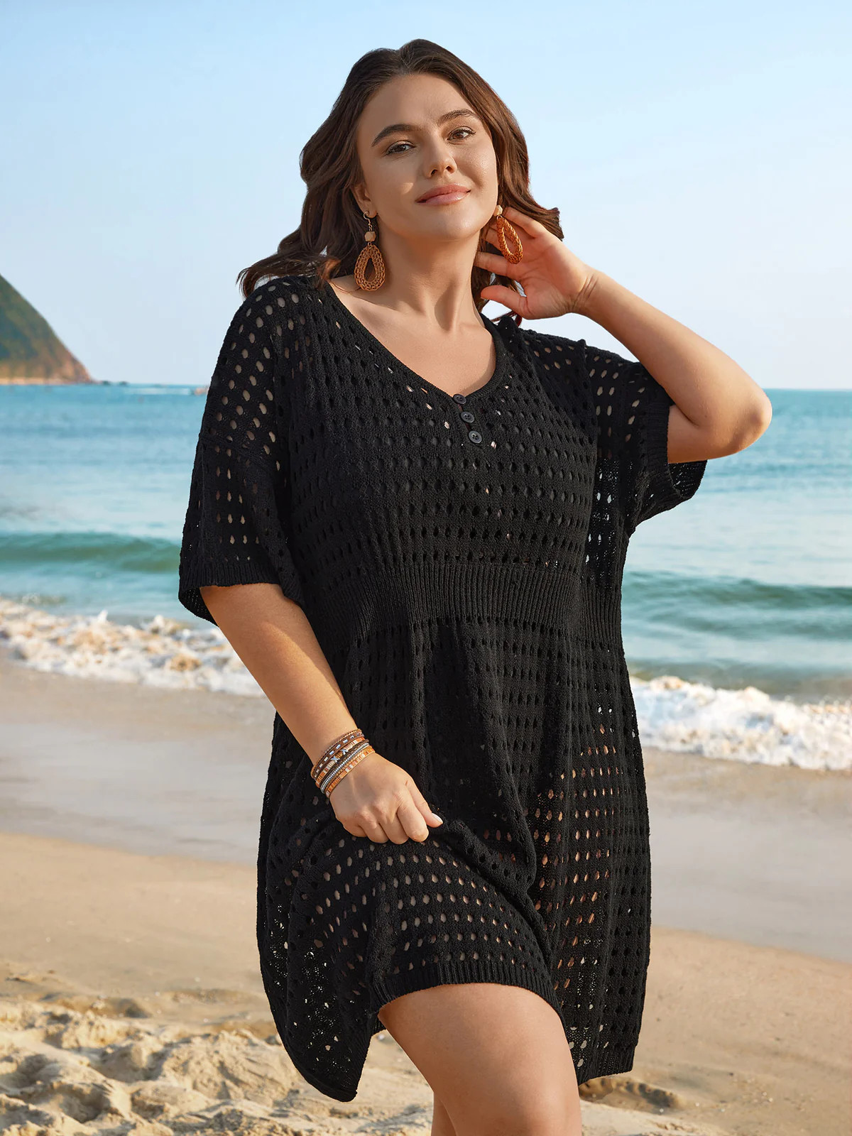 Cut-Out Waist-Cinched Button Swim Cover-Up | Bloomchic