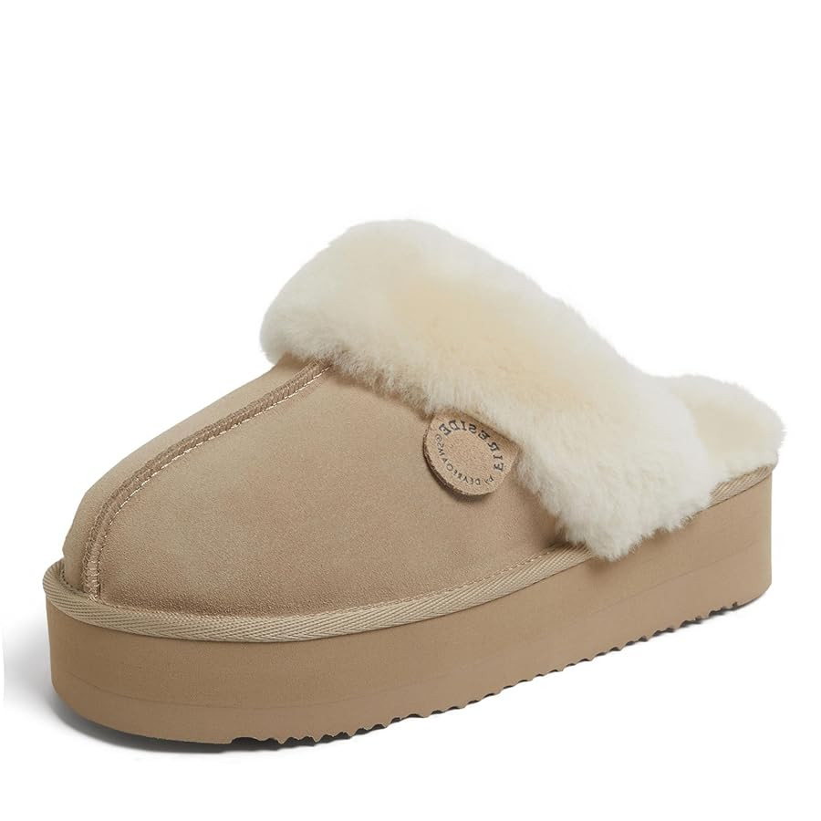 Fireside By Dearfoams Women's Melton Platform Slippers, Genuine Shearling Memory Foam Slip-in Hou... | Amazon (US)