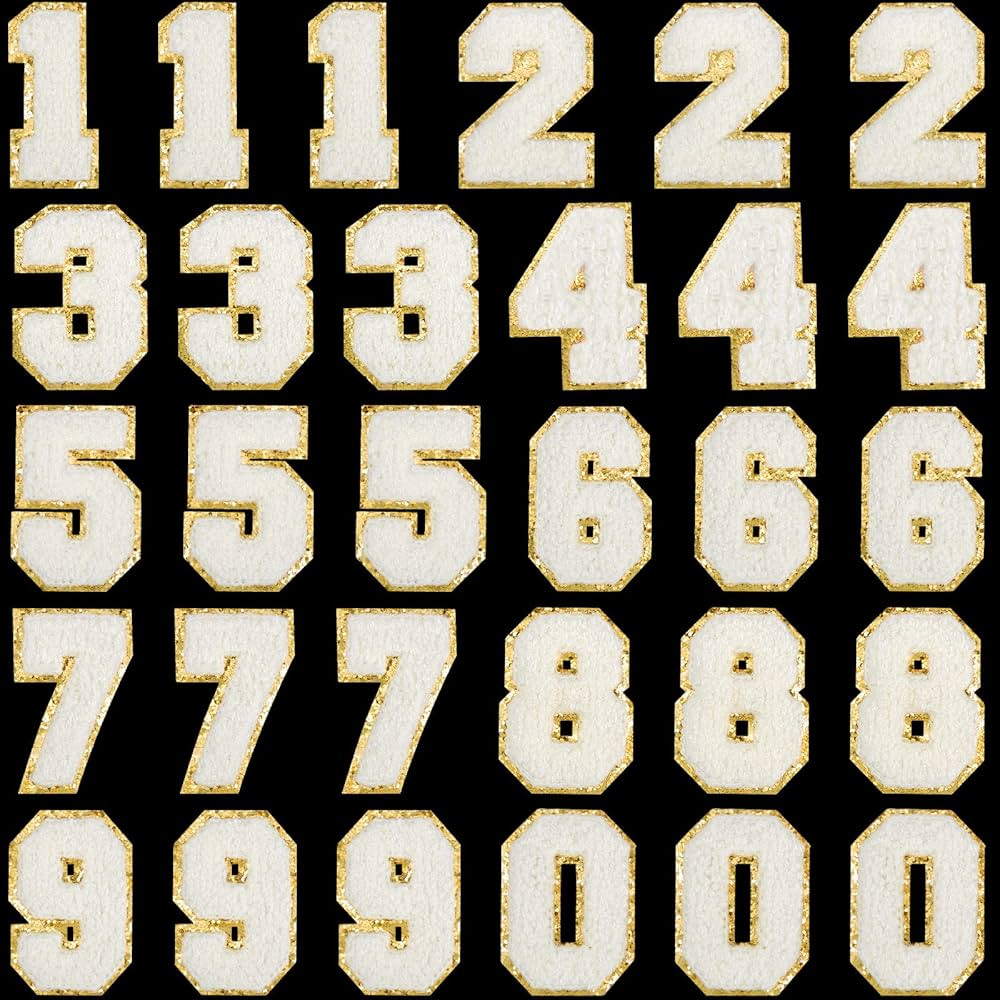 30 Pieces Chenille Iron on Number Patches for Jacket Embroidery Number Patches Glitter Iron on Ap... | Amazon (US)