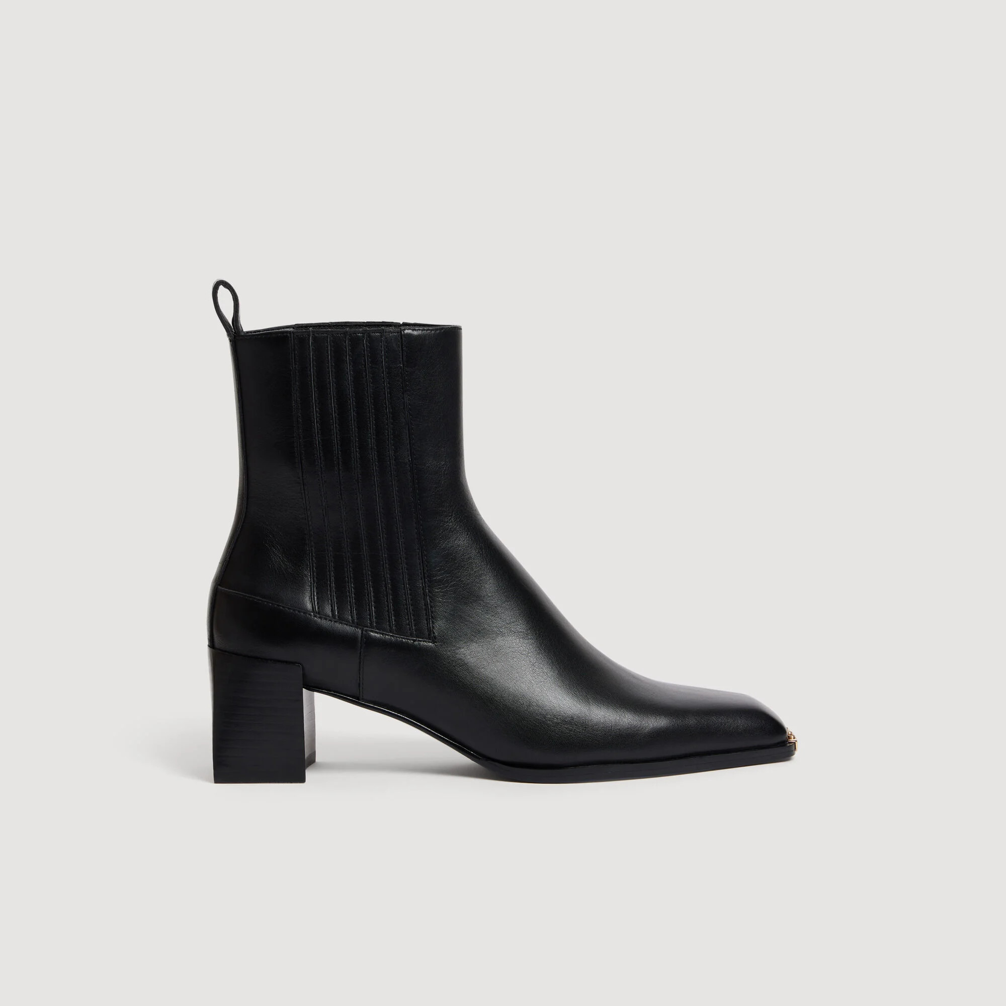 Square Toe Leather Ankle Boot | Sandro-Paris US