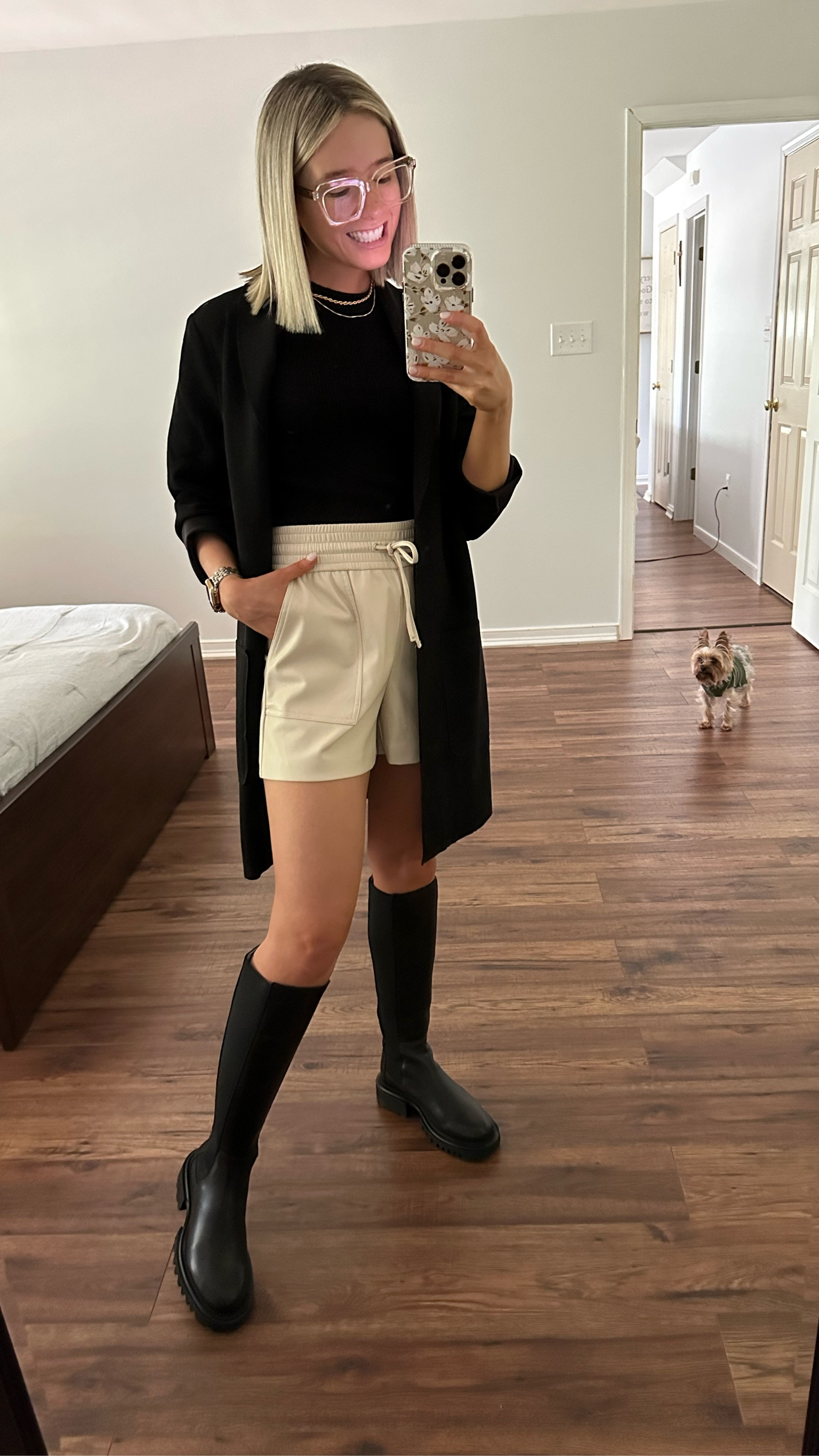 Vici scuba pocketed open front blazer black XS TTS

Express Super High Waisted Faux Leather Pull On Shorts Sandshell XS TTS

AllSaints Maeve Knee High Chelsea Boot TTS

#LTKxNSale #LTKstyletip #LTKsalealert