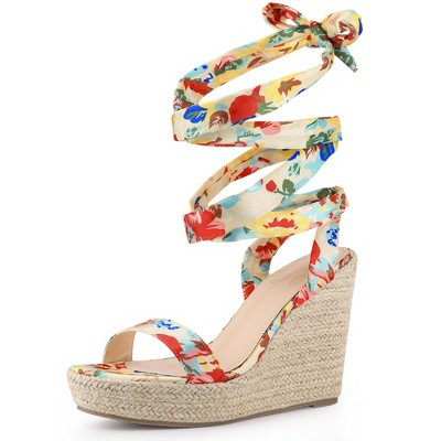 BLISSFUL STEP Platform Floral Printed Espadrille Wedge Sandals for Women Yellow 7 | Target