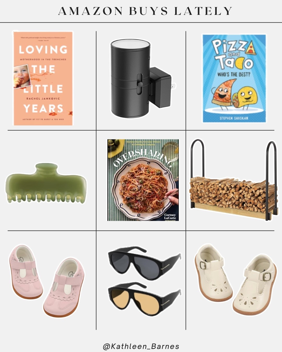 Recent Amazon purchases — night light, a few books, firewood holder, chic sunglassses, toddler shoes, fun hair claw #amazon #founditonamazon #amazonpicks #amazonfinds