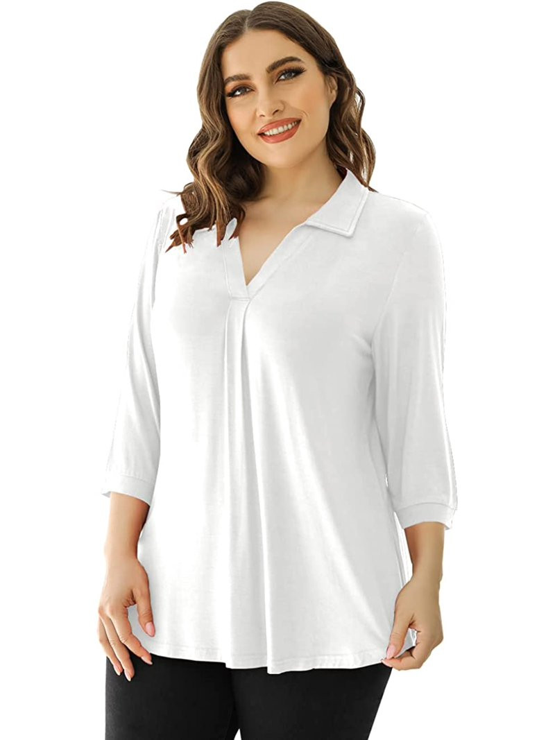 Traleubie Women's Plus Size Shirts 3/4 Sleeve Floral Print Blouses V Neck Tunic Tops | Walmart (US)