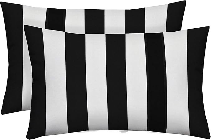 HKMIU RSH Décor Set of 2 Indoor/Outdoor Decorative Lumbar/Rectangle Pillows - Black and White St... | Amazon (US)