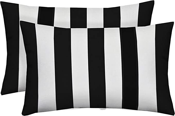 HKMIU RSH Décor Set of 2 Indoor/Outdoor Decorative Lumbar/Rectangle Pillows - Black and White St... | Amazon (US)