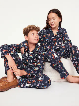 Gender-Neutral Printed Button-Front Pajama Set for Kids | Old Navy (US)