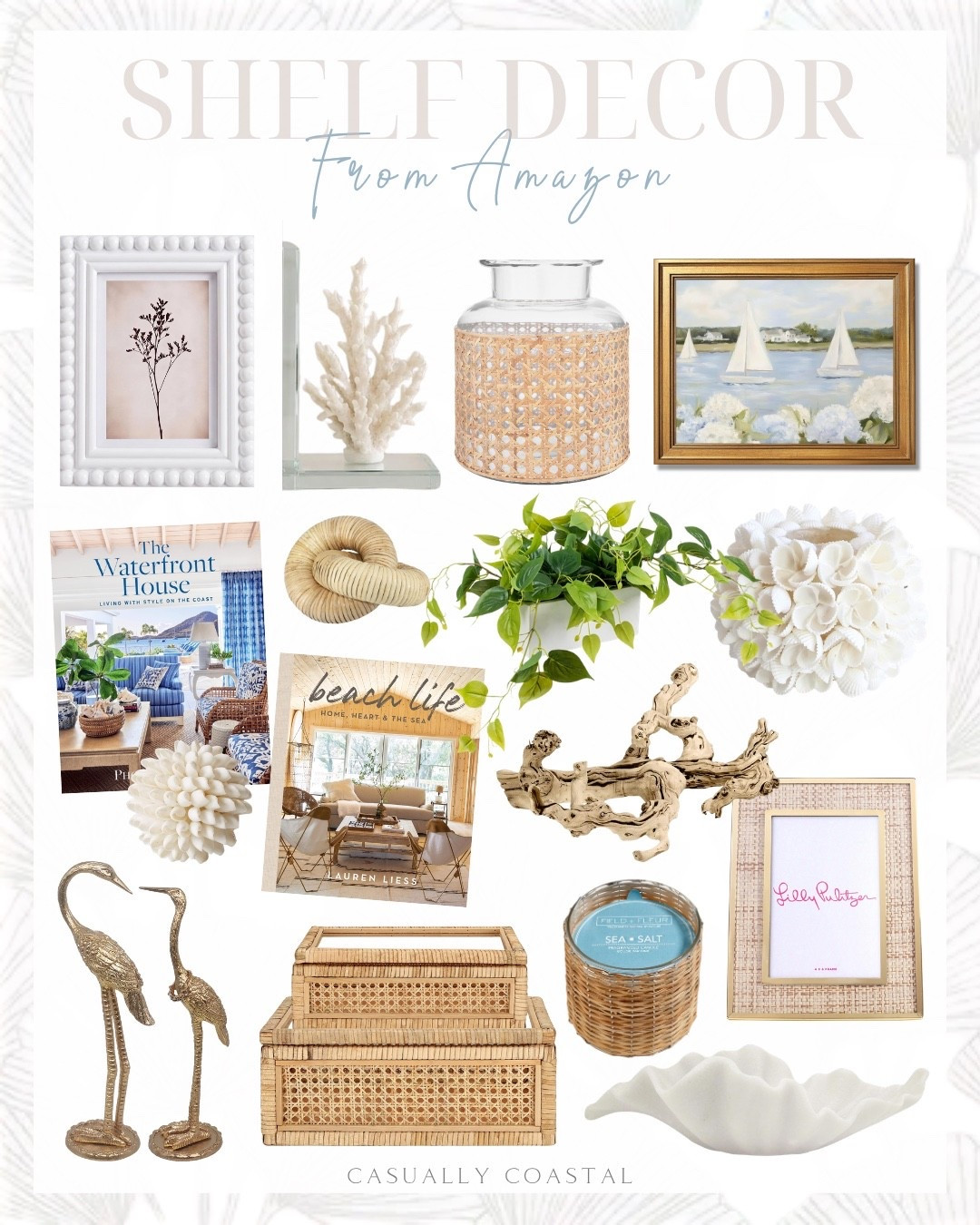 Shelf Decor From Amazon

Amazon home decor, coastal home decor, coastal shelf decor, coastal vase, coastal books, coastal candle, Amazon candle, Amazon picture frame, Amazon book, metal crane ring holder stand, small decorative bowl, rattan decorative box, coastal home books, seashell hydrangea candle holder, seashell decorative balls, 5x7 picture frame, wood beaded photo frame, coral bookends, Amazon bookends, nautical sailboat canvas print, sandblasted grapevine, leafy vine greenery, glass vase with decorative cane sleeve, rattan chain link, sea salt scented candle, Lilly Pulitzer 4x6 picture frame, home accessories, console table decor, beach house decor, lake house decor

#LTKHome
