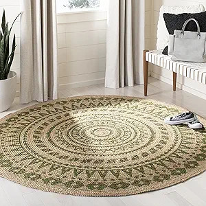 SAFAVIEH Natural Fiber Round Collection 3' Round Green NF802G Handmade Boho Mandala Braided Jute ... | Amazon (US)