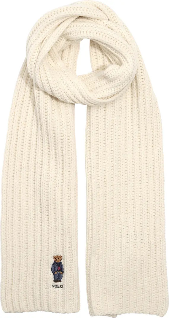 Polo Ralph Lauren Embroidered Bear Wool Blend Scarf | Nordstrom | Nordstrom