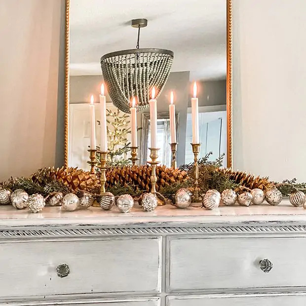 Antiqued Silver Mercury Glass Ornament Garland | Antique Farm House