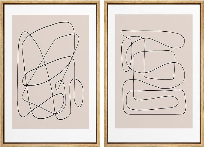 SIGNWIN Framed Wall Art Print Set Line Art Thin Lines Over Plain Tan Background Abstract Swirly D... | Amazon (US)