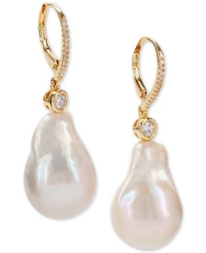 Nina Gold-Tone Crystal & Natural Baroque Pearl Drop Earrings | Macys (US)