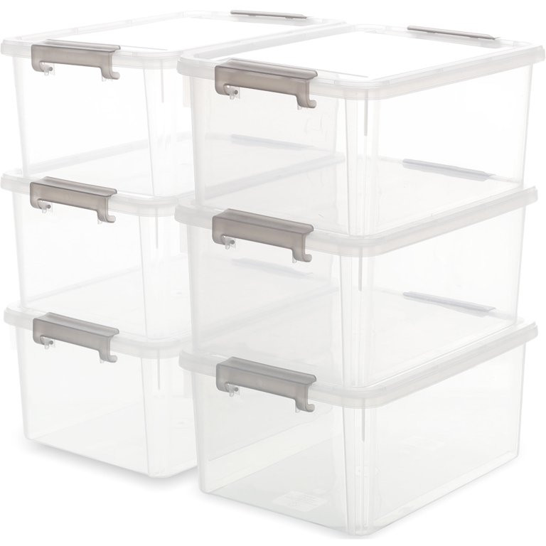 Citylife 7 Qt. Small Storage Bins with Lids Latching Plastic Stackable Clear 6 Packs | Walmart (US)