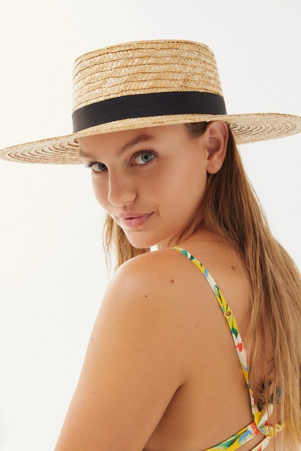 Straw Ribbon-Trim Boater Hat | Urban Outfitters (US and RoW)